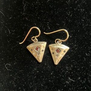 Elegant Gold and Red Triangle Earrings